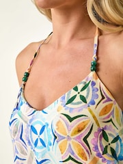 Roman Blue Petite Abstract Halter Neck Stretch Dress - Image 5 of 5
