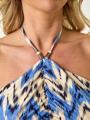 Roman Blue Petite Abstract Halter Neck Stretch Blouse - Image 5 of 5