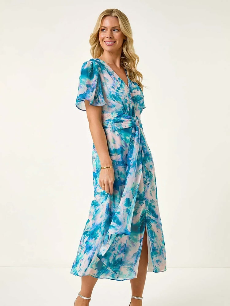 Roman Petite Abstract Print Ruched Midi Dress - Imagen 2 de 5 Roman Petite Abstract Print Ruched Midi Dress - Imagen 2 de 5