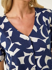 Roman Blue Petite Geometric V-Neck Stretch Blouse - Image 5 of 5