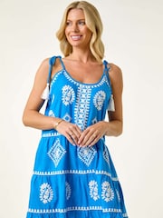 Roman Blue Petite Strappy Trim Detail Tiered Dress - Image 1 of 1