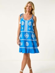 Roman Blue Petite Strappy Trim Detail Tiered Dress - Image 3 of 5