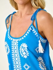 Roman Blue Petite Strappy Trim Detail Tiered Dress - Image 5 of 5
