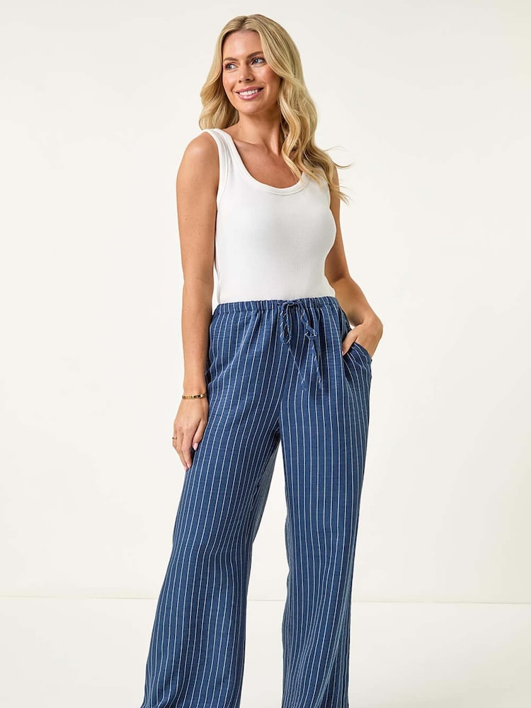 Roman Blue Petite Petite Stripe Pull On Stretch Trouser - Image 2 of 5