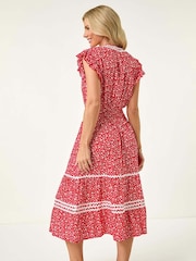 Roman Red Petite Petite Floral Print Ric Rac Midi Dress - Image 3 of 5