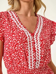Roman Red Petite Petite Floral Print Ric Rac Midi Dress - Image 5 of 5