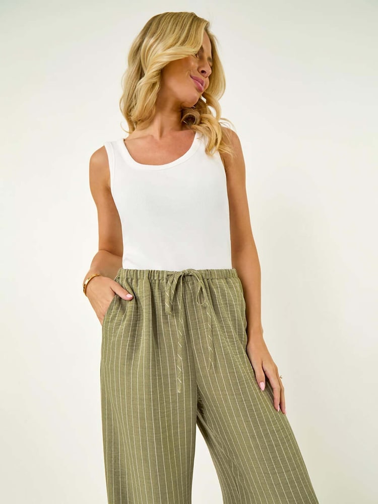 Roman Green Petite Petite Stripe Pull On Stretch Trouser - Image 2 of 5