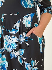 Roman Blue Curve Floral Print Pocket Dress - Image 5 of 5