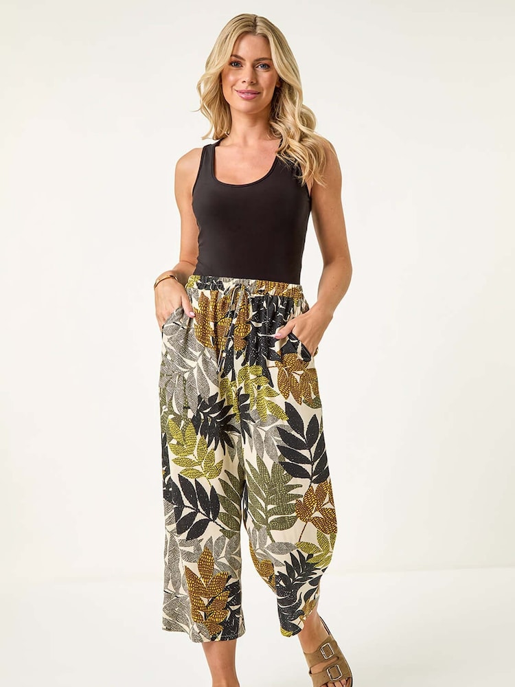 Roman Green Petite Leaf Print Culotte Trousers - Image 2 of 5