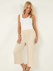 Roman White Petite Petite Linen Mix Cropped Trousers - Image 1 of 5