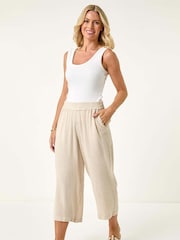 Roman White Petite Petite Linen Mix Cropped Trousers - Image 2 of 5