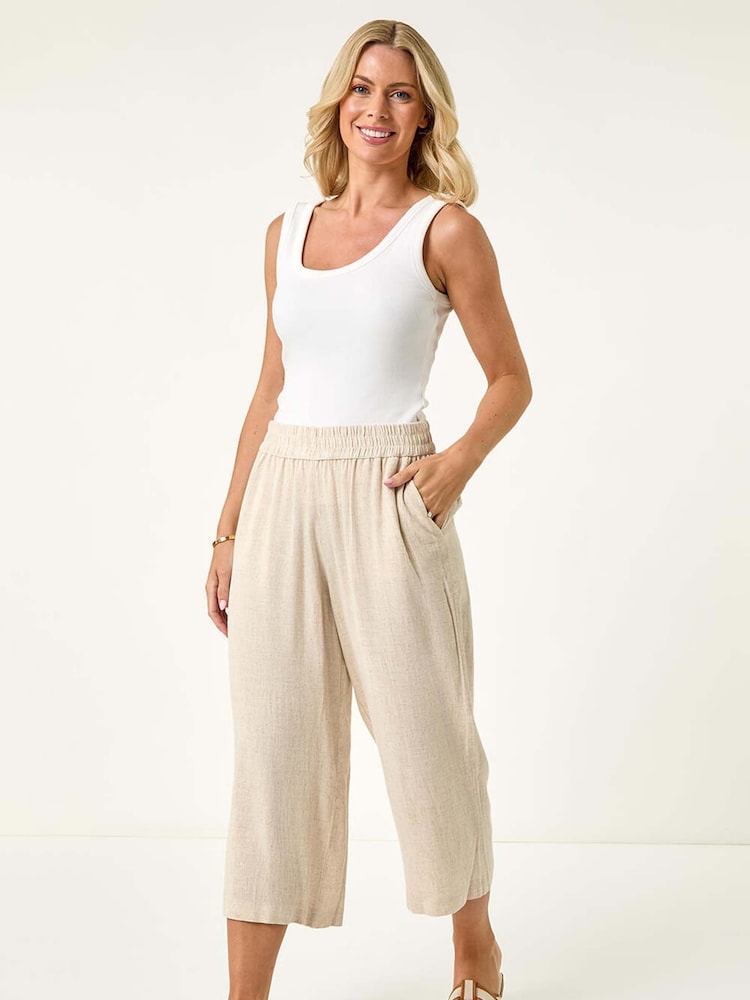Roman White Petite Petite Linen Mix Cropped Trousers - Image 2 of 5