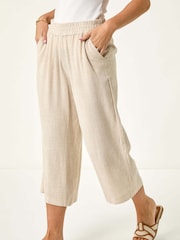 Roman White Petite Petite Linen Mix Cropped Trousers - Image 3 of 5