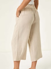 Roman White Petite Petite Linen Mix Cropped Trousers - Image 4 of 5