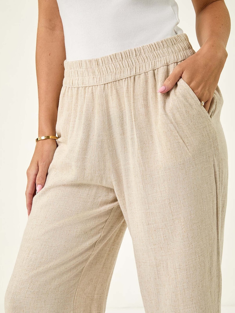 Roman White Petite Petite Linen Mix Cropped Trousers - Image 5 of 5