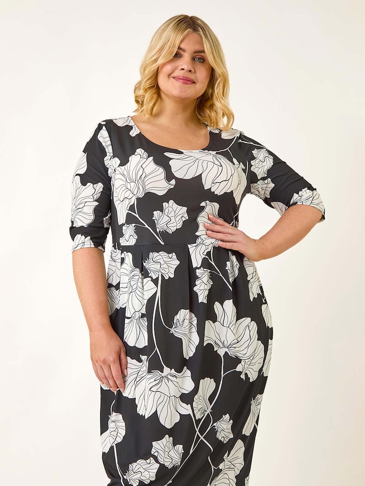 Roman Black Curve Floral Print Pocket Dress - Image 1 of 5