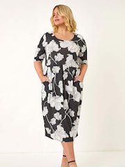 Roman Black Curve Floral Print Pocket Dress - Image 2 of 5