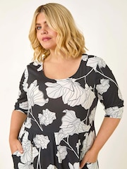 Roman Black Curve Floral Print Pocket Dress - Image 4 of 5