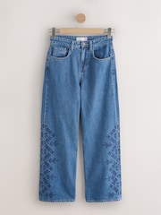 Mid Blue Floral Embroidered Hourglass Wide Leg Jeans - Image 8 of 11