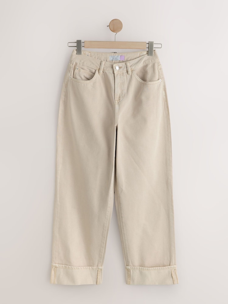 Stone Boyfriend Hourglass Wide Leg Mid Rise Turn Up Jeans - Image 1 of 3