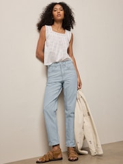 Grey Striped Column Mom Jeans - Image 1 of 9