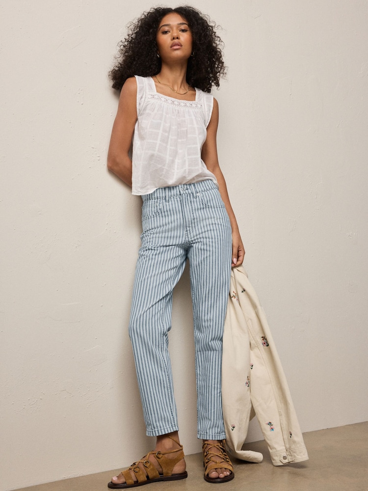 Grey Striped Column Mom Jeans - Image 1 of 9