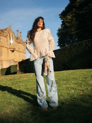 Mid Blue Denim National Trust x Next Cross Stitch Embroidery Leg Jeans - Image 1 of 5