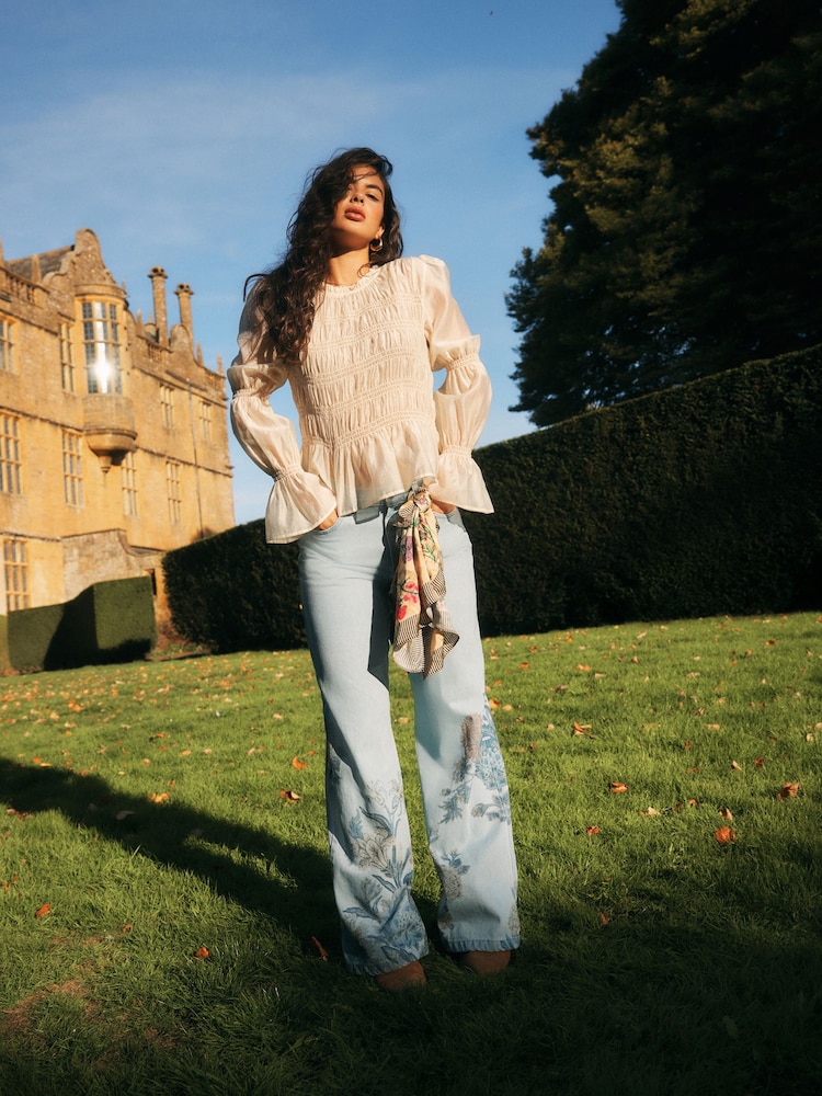 Mid Blue Denim National Trust x Next Cross Stitch Embroidery Leg Jeans - Image 1 of 5