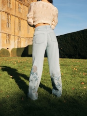 Mid Blue Denim National Trust x Next Cross Stitch Embroidery Leg Jeans - Image 3 of 5