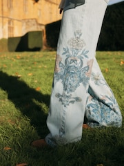 Mid Blue Denim National Trust x Next Cross Stitch Embroidery Leg Jeans - Image 5 of 5