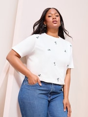 Friends Like These Ivory Martini Curve Crew Neck Embroidered Easy T-Shirt - Image 1 of 4