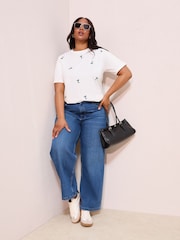 Friends Like These Ivory Martini Curve Crew Neck Embroidered Easy T-Shirt - Image 3 of 4