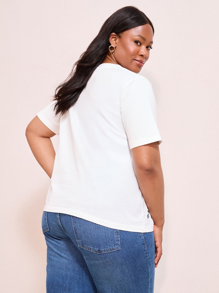 Friends Like These Ivory Martini Curve Crew Neck Embroidered Easy T-Shirt - Image 4 of 4 Friends Like These Ivory Martini Curve Crew Neck Embroidered Easy T-Shirt - Image 4 of 4
