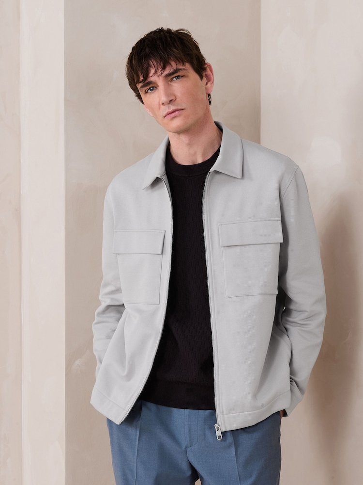 Ecru N. Premium Jersey Zip Through Shacket - Image 1 of 7