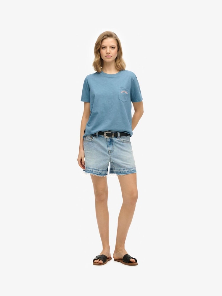 Superdry Blue Essential Logo Garment Dye Pocket T-Shirt - Image 1 of 6