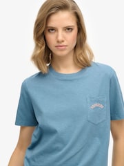 Superdry Blue Essential Logo Garment Dye Pocket T-Shirt - Image 4 of 6