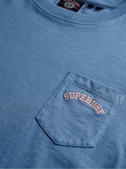 Superdry Blue Essential Logo Garment Dye Pocket T-Shirt - Image 6 of 6