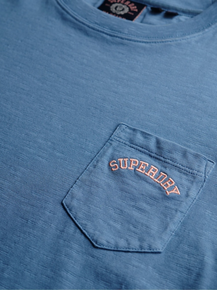 Superdry Blue Essential Logo Garment Dye Pocket T-Shirt - Image 6 of 6