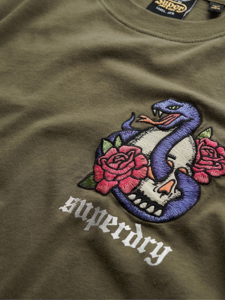 Superdry Green Old School Tattoo Relaxed 100% Cotton T-Shirt - Image 6 of 6