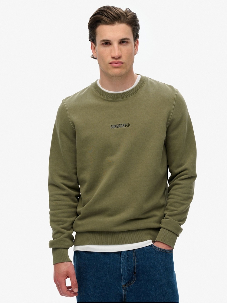 Superdry Green Micro Logo Crew Sweatshirt - Image 1 of 7