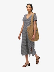 Superdry Blue Short Sleeve Button Through Jersey Midi Dress - Image 1 of 7