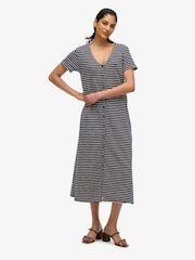 Superdry Blue Short Sleeve Button Through Jersey Midi Dress - Image 2 of 7