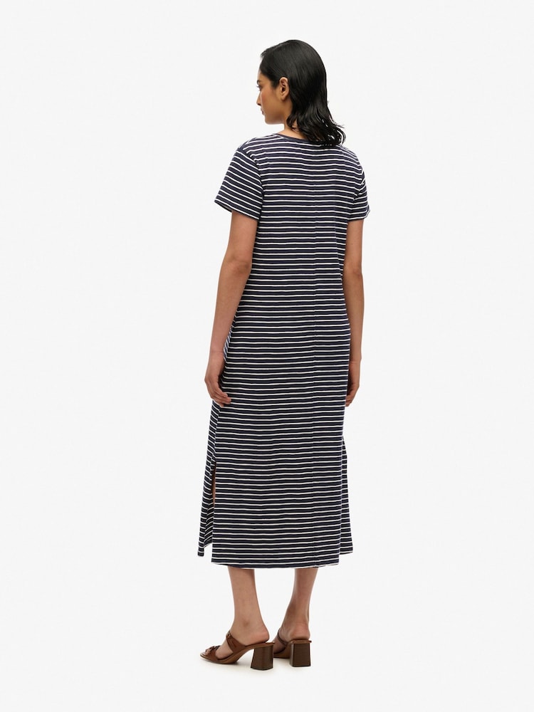 Superdry Blue Short Sleeve Button Through Jersey Midi Dress - Image 1 of 4