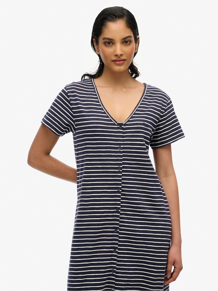 Superdry Blue Short Sleeve Button Through Jersey Midi Dress - Image 2 of 4