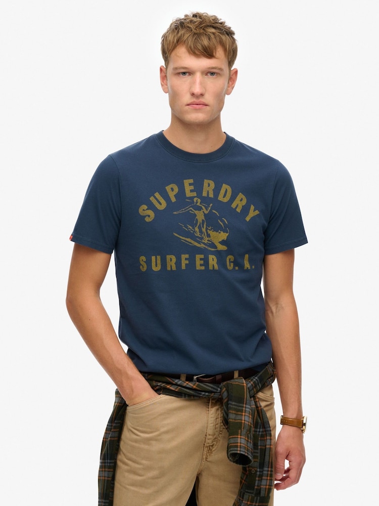 Superdry Blue Lo-fi Outdoor Relaxed 100% Cotton T-Shirt - Image 1 of 7