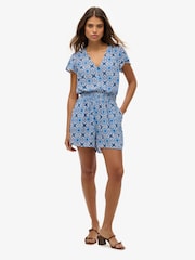 Superdry Blue Short Sleeve Printed Playsuit - Image 1 of 8