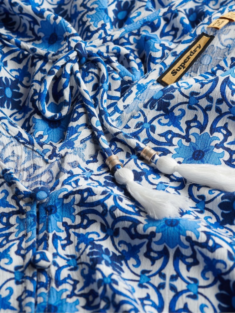 Superdry Blue Short Sleeve Printed Playsuit - Image 8 of 8