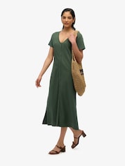Superdry Green Short Sleeve Button Through Jersey Midi Dress - Image 1 of 7