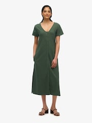 Superdry Green Short Sleeve Button Through Jersey Midi Dress - Image 2 of 7