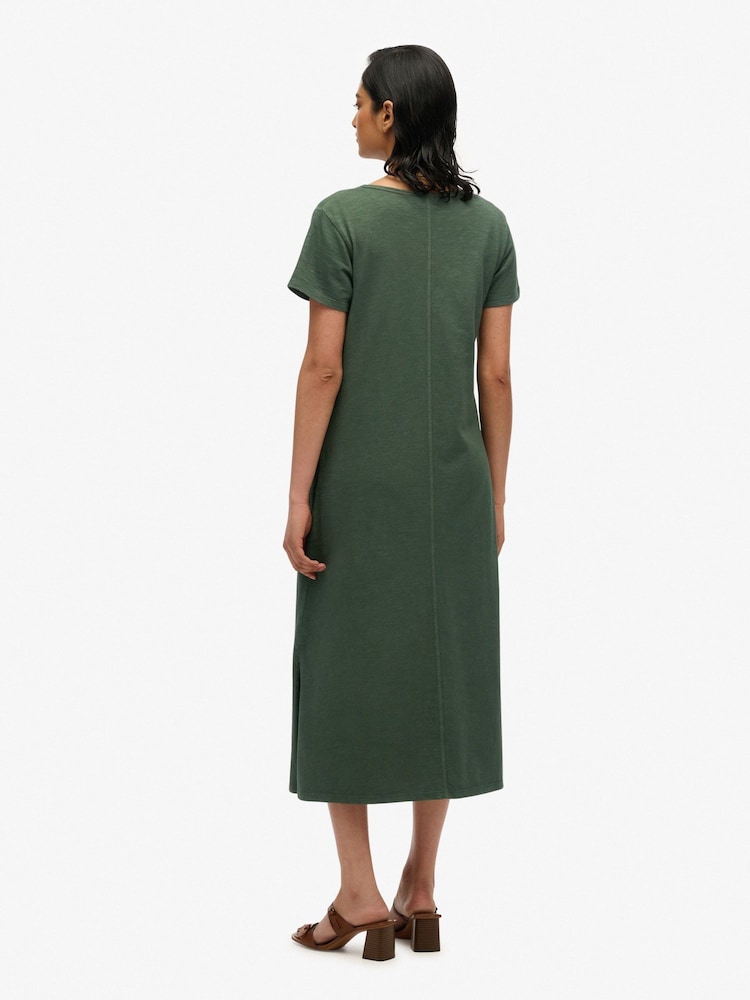 Superdry Green Short Sleeve Button Through Jersey Midi Dress - Image 1 of 5